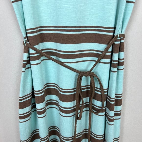 Horny Toad Maxi Dress Medium Mint Brown‎ Striped Belted Sleeveless Summer - Picture 4 of 10